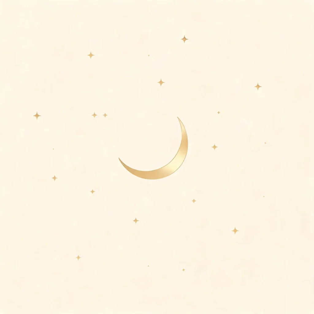 細小金色星辰與彎月的夜空插畫,奶油金調,夢幻,奶油米色與香檳金色調,日系精緻,低調奢華,精品質感,大量留白,純裝飾,無花無葉,無任何商品,無文字無浮水印